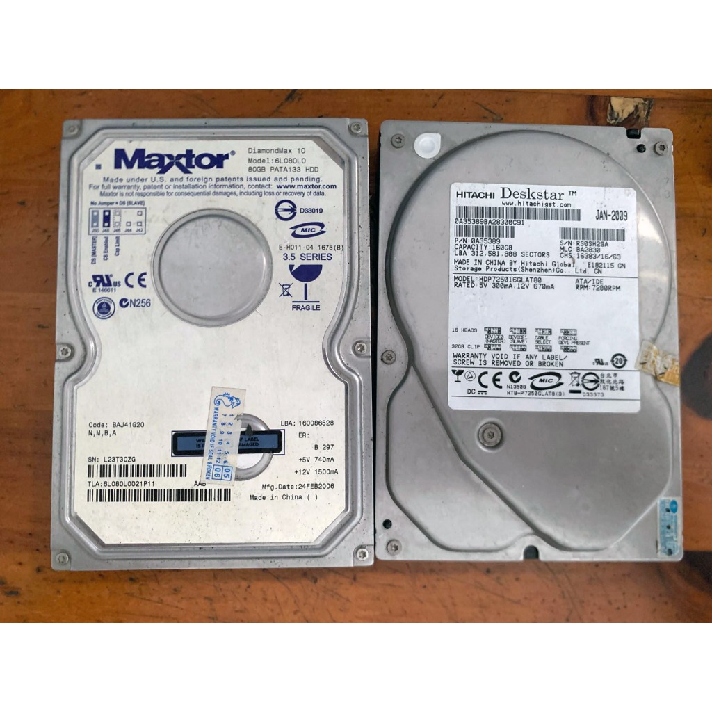 Hard Disk HDD Bekas Second merk Maxtor 80GB dan Hitachi 160GB
