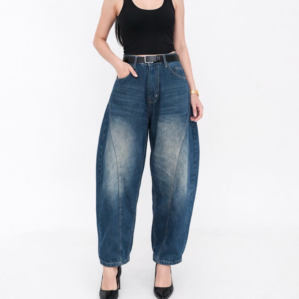 Chaasy Barrel Jeans | Bahan Real Jeans | Barrel Pants | Jeans Wanita