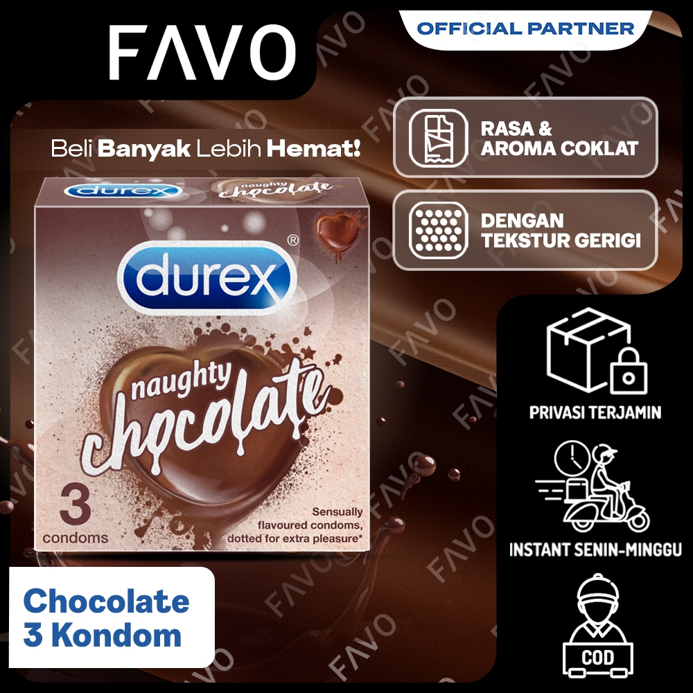 Durex Chocolate Kondom Gerigi Kondom Pria Rasa Cokelat Bergerigi 3s - Kondom dengan Tekstur - Paket 