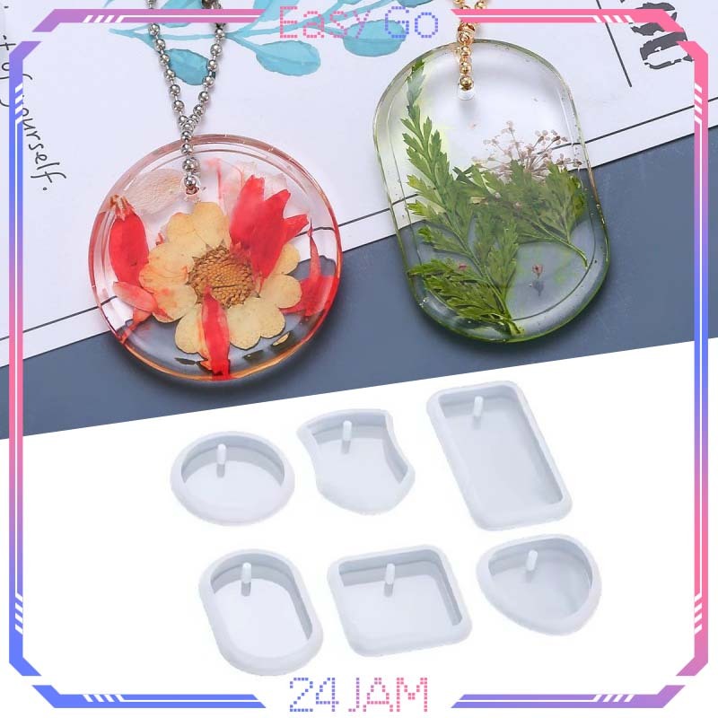 Isi 6pcs Cetakan Gantungan Kunci Resin Cetakan Kalung Resin Diy Cetakan Pendant Cetakan Liontin Resi