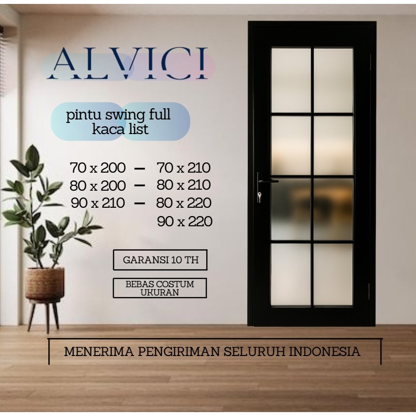 Pintu Kamar Mandi UPVC Pintu Swing Full List Kaca Hitam Ukuran 70 x 200 Sampai 90 x 240 ALVICI