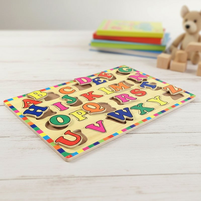 Puzzle Abjad Huruf Besar - Mainan Kayu Edukatif - Belajar Huruf Abjad Untuk Anak - Kayu Seru