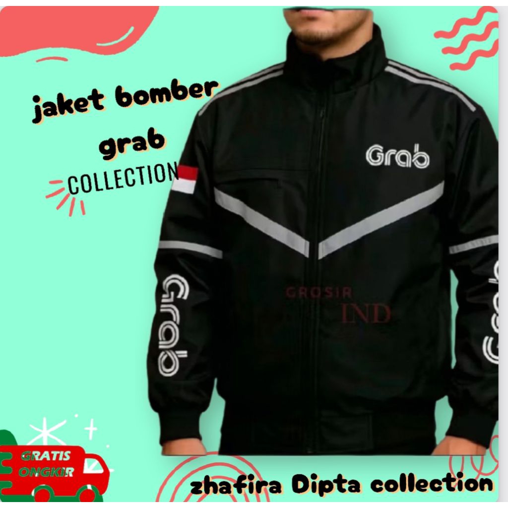 jaket driver grab bomber hitam waterproof anti air