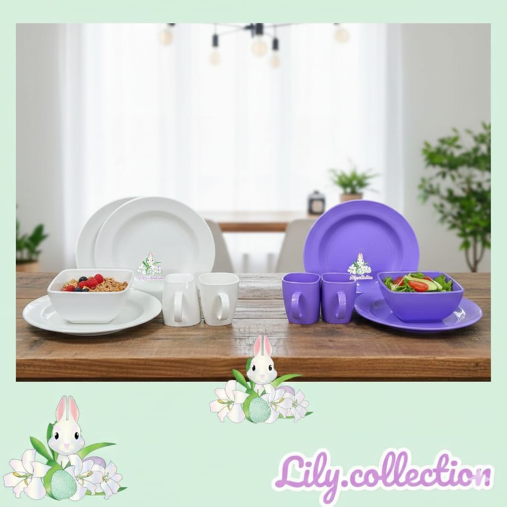 Paket Piring + Mangkok + Gelas Melamin Set 6 Pcs | Set Piring Semi Melamin | - LILYCOLLECTION