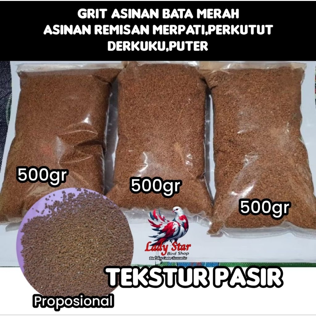 Grit batu bata merah Merpati 500gr Asinan Burung perkutut/derkuku/alas kandang burung branjangan
