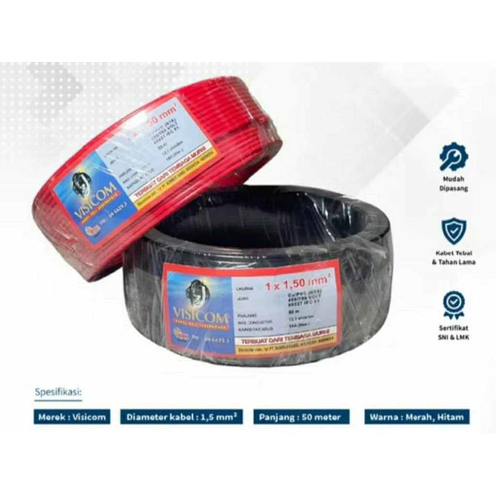 visicom kabel NYA tembaga tunggal 1x1.5 50m
