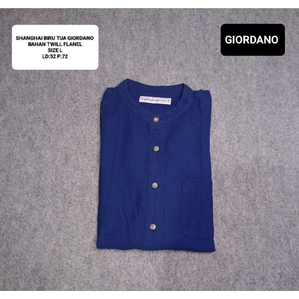 KEMEJA SHANGHAI BIRU TUA GIORDANO ORI SIZE L BAHAN FLANEL TWILL LEMBUT