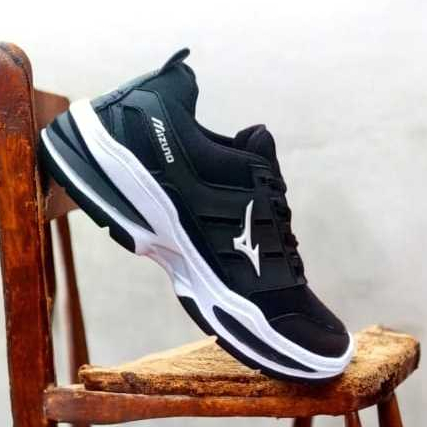Sepatu Mizuno Pria Model Running Hitam Putih - Sepatu Olahraga Volly - Spatu Sneakers Pria Wanita Or