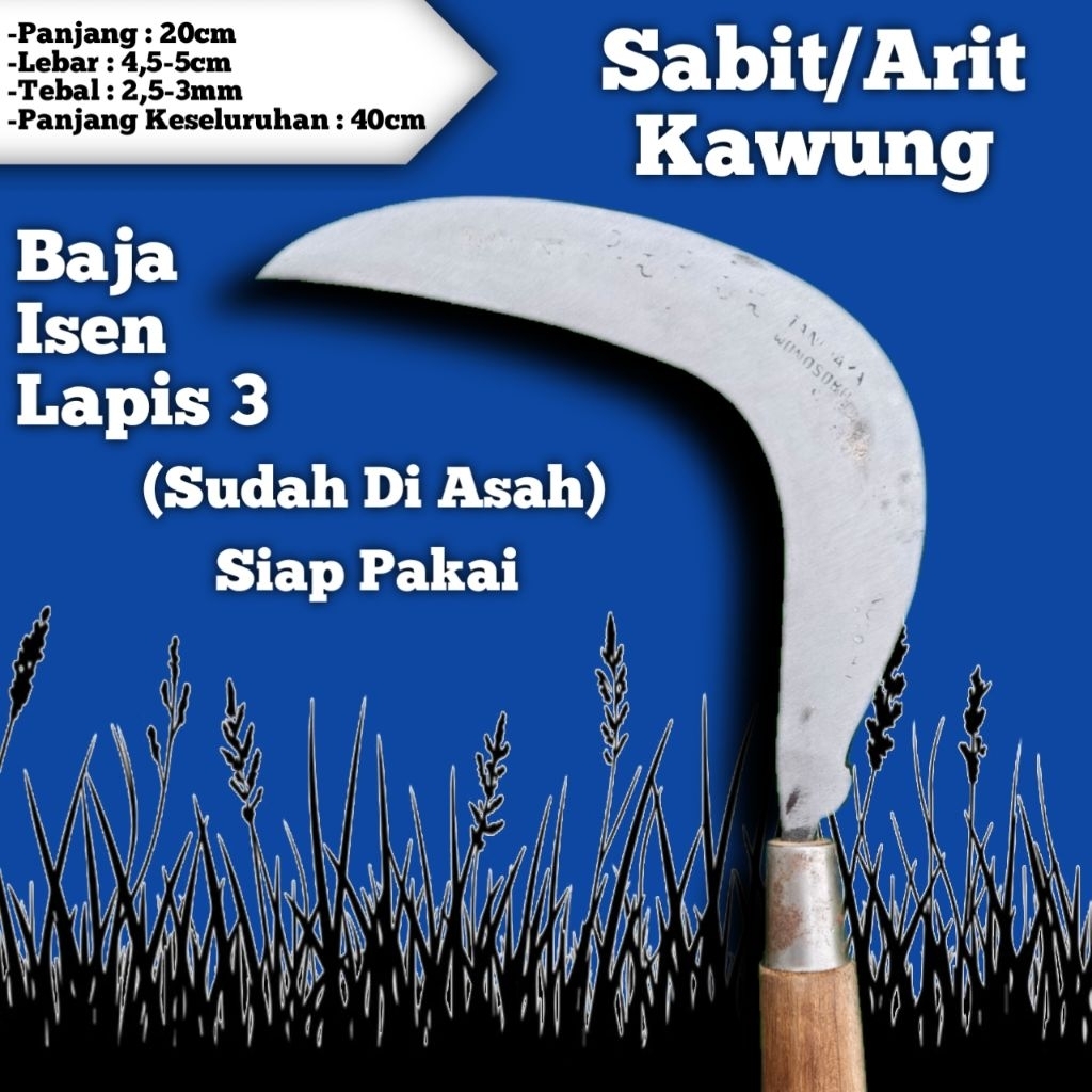Sabit/Arit Kawung Baja Isen Lapis 3 (Sudah Di Asah) Siap Pakai