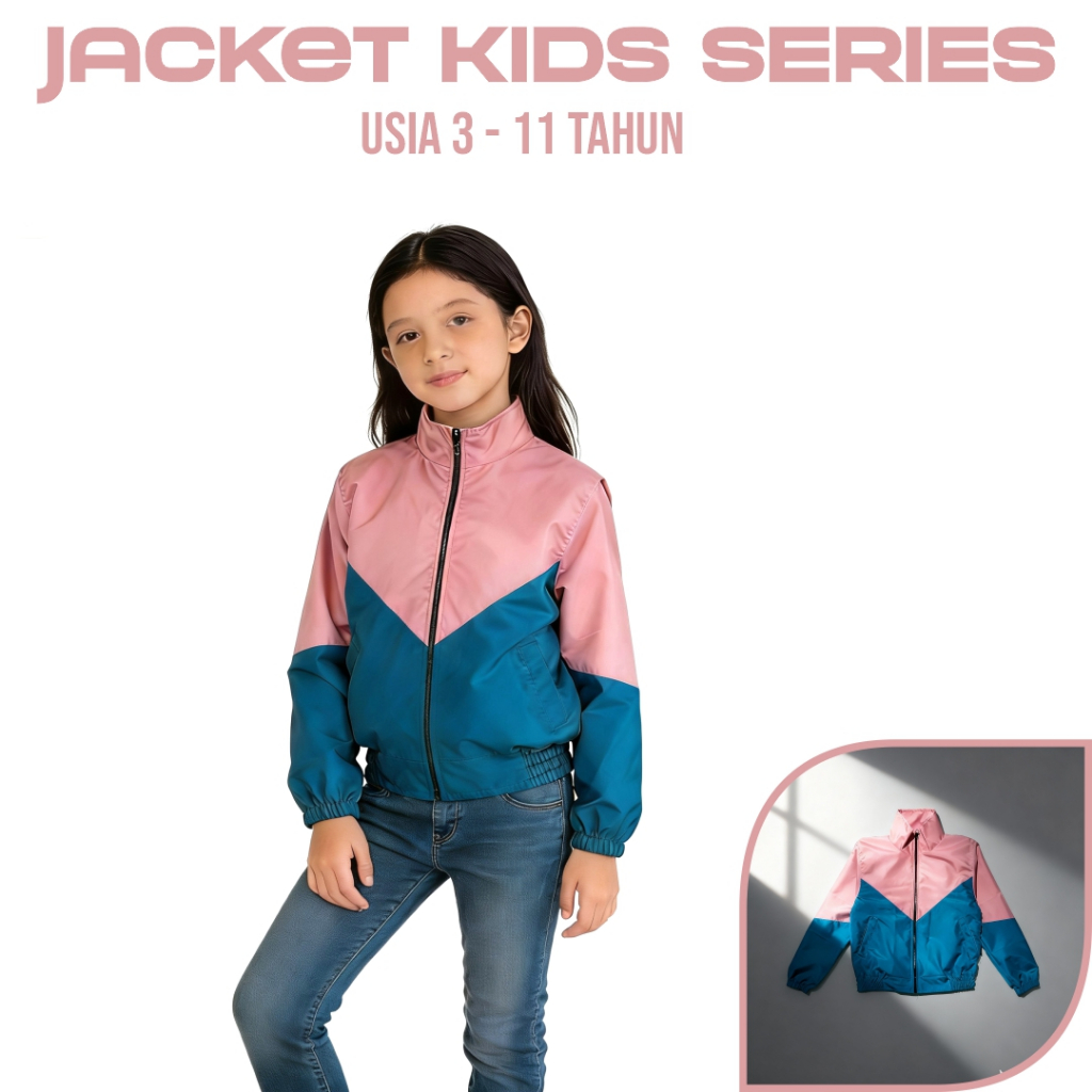 Jaket anak perempuan parasut kasual anti air umur 3-11 tahun