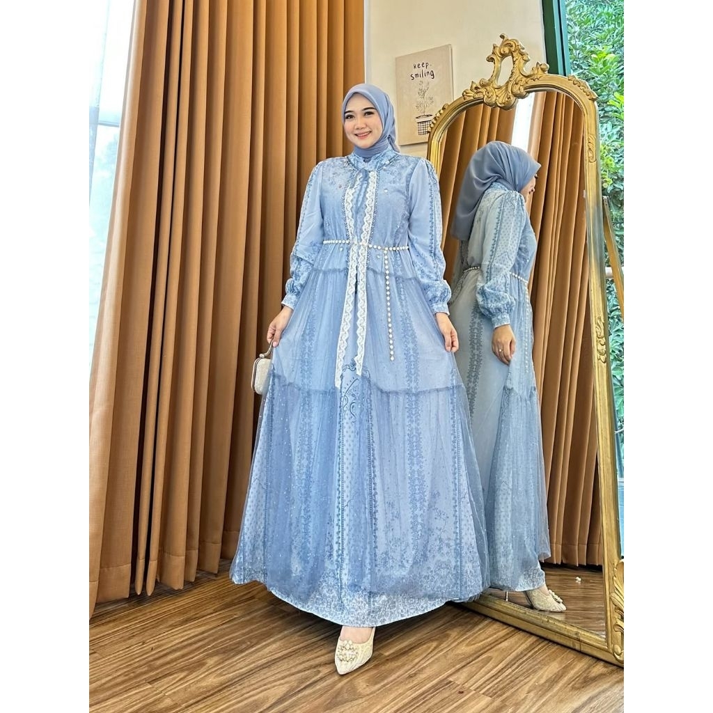 (JASMINE DRESS) - Dress Ceruty Kombinasi Tile Gliter Payet Gamis Muslim Wanita Dewasa