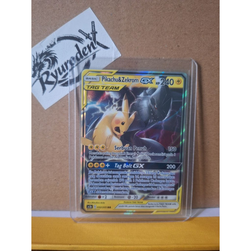 Pikachu & Zekrom GX RR Tag Team Ac3a 032/205 Kartu Pokemon TCG Original