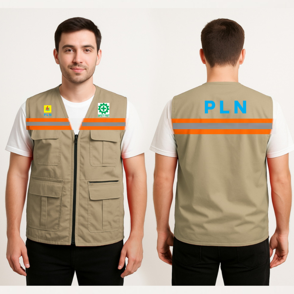 Rompi Safety First Rompi proyek, Rompi Safety, Rompi Kerja Rompi Vest Taslan Distro PLN K3 safety Or