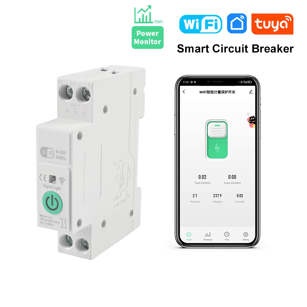 Smart MCB Kontrol Penggunaan Listrik / kWh Meter Timer Din Rail 1P / WiFi Circuit Breaker Smart