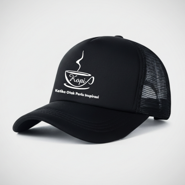 Topi jaring pria dewasa , Topi motif Kopi hitam Kata Kata, Topi trucker, topi kopi inspirasi,