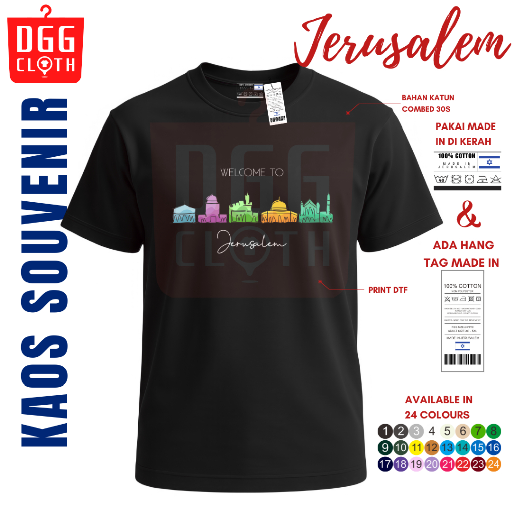 DGG Clothing Kaos Jerusalem, Baju Custom Jerusalem, Tshirt Jerusalem Banyak Varian Gambar
