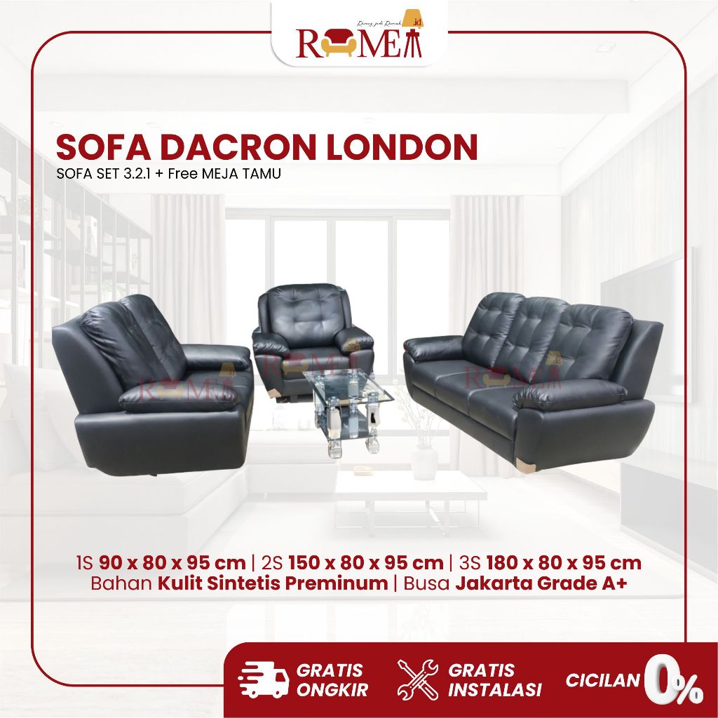 Rumea - Sofa Dacron London Minimalis 321 Seater – Sofa Tamu Modern Empuk Anti Kempes