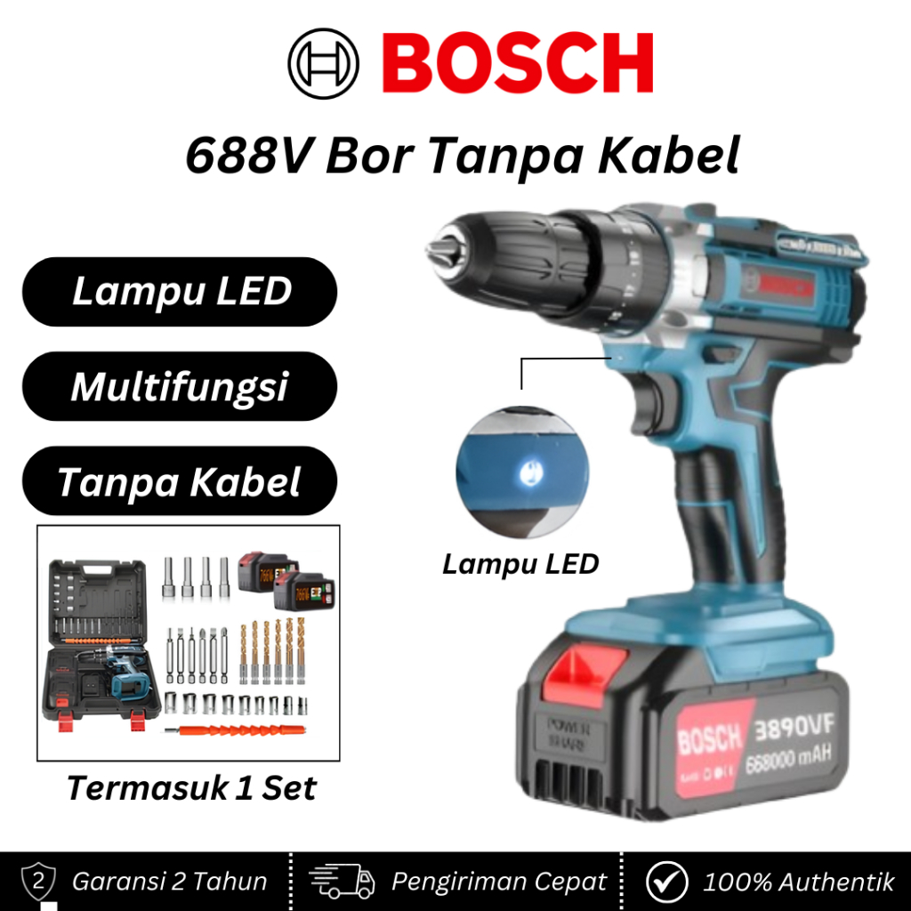 BOSCH Bor Tanpa Kabel 3 in 1 (Baru) Bor Tangan Tanpa Kabel 2 Baterai Bergaransi 2 Tahun | Pengeboran