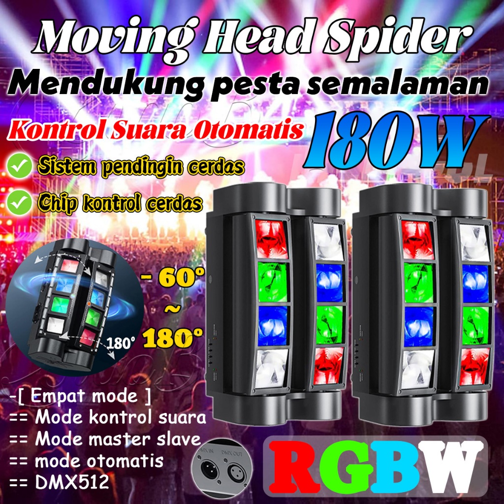 Moving Head Spider Sound Activated DJ Spider Kontrol Suara Otomatis Disco Light Belt Strobe Moving H