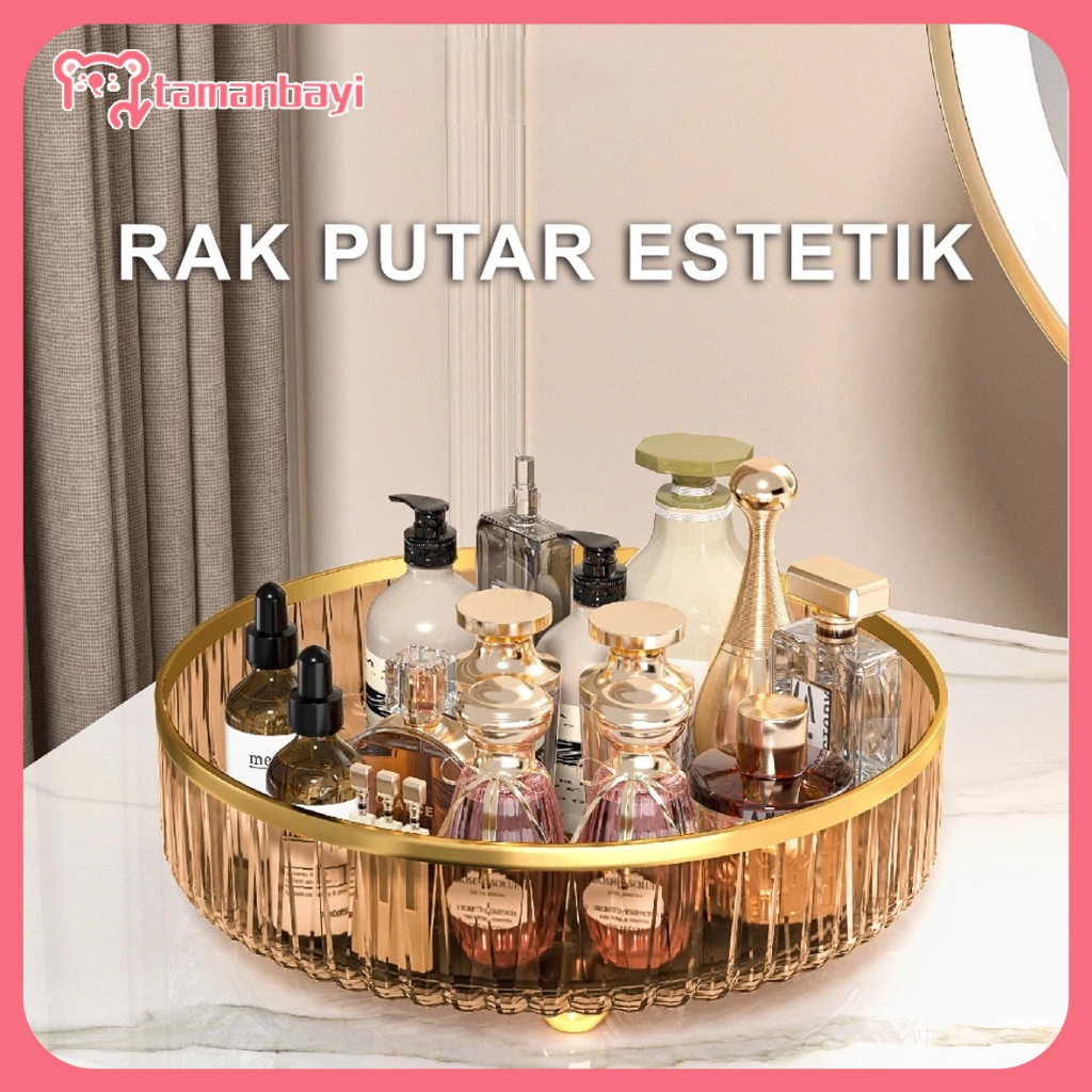Rak Kosmetik Aesthetic Tempat Make Up - Amber Gold Aesthetic Tray Minum COD