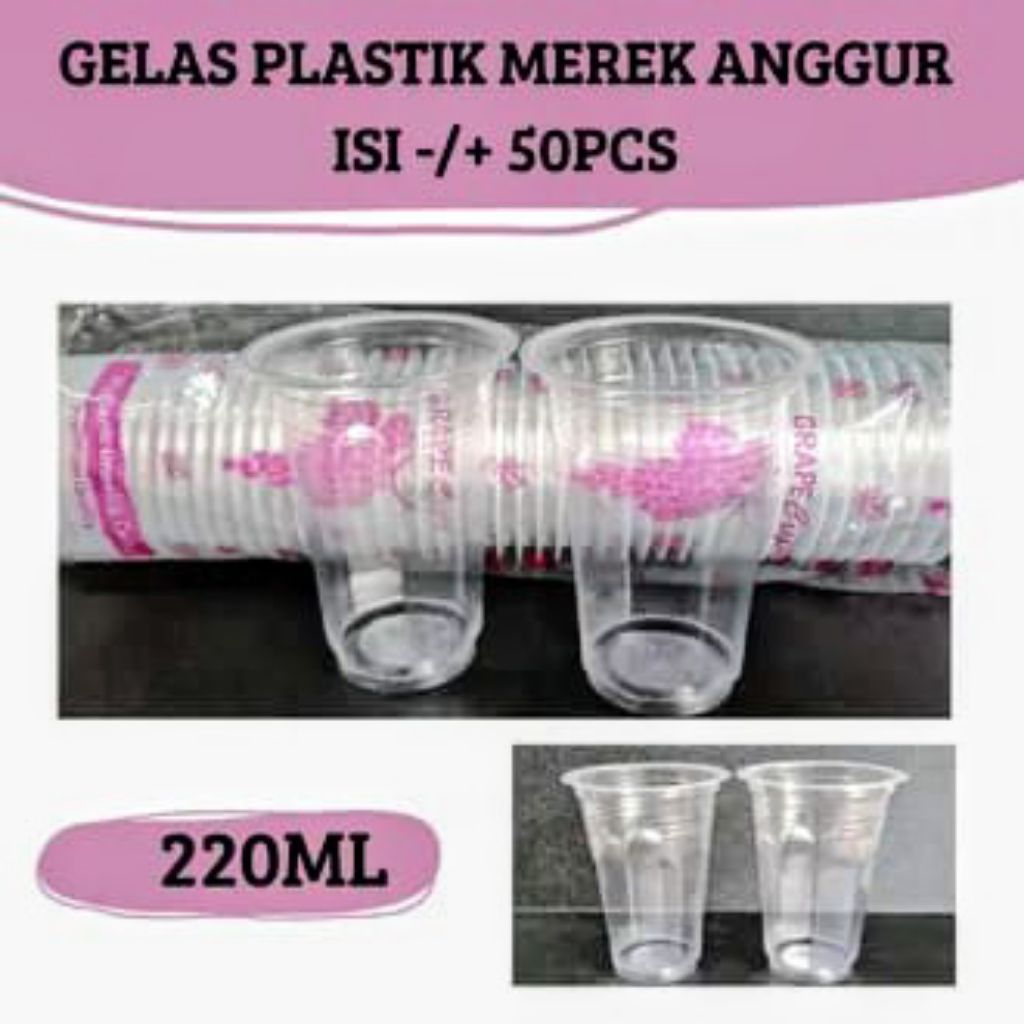 50 Pcs/Slop Gelas Plastik Anggur 220 Ml/Cup Anggur 220ml/Gelas Plastik Kopi