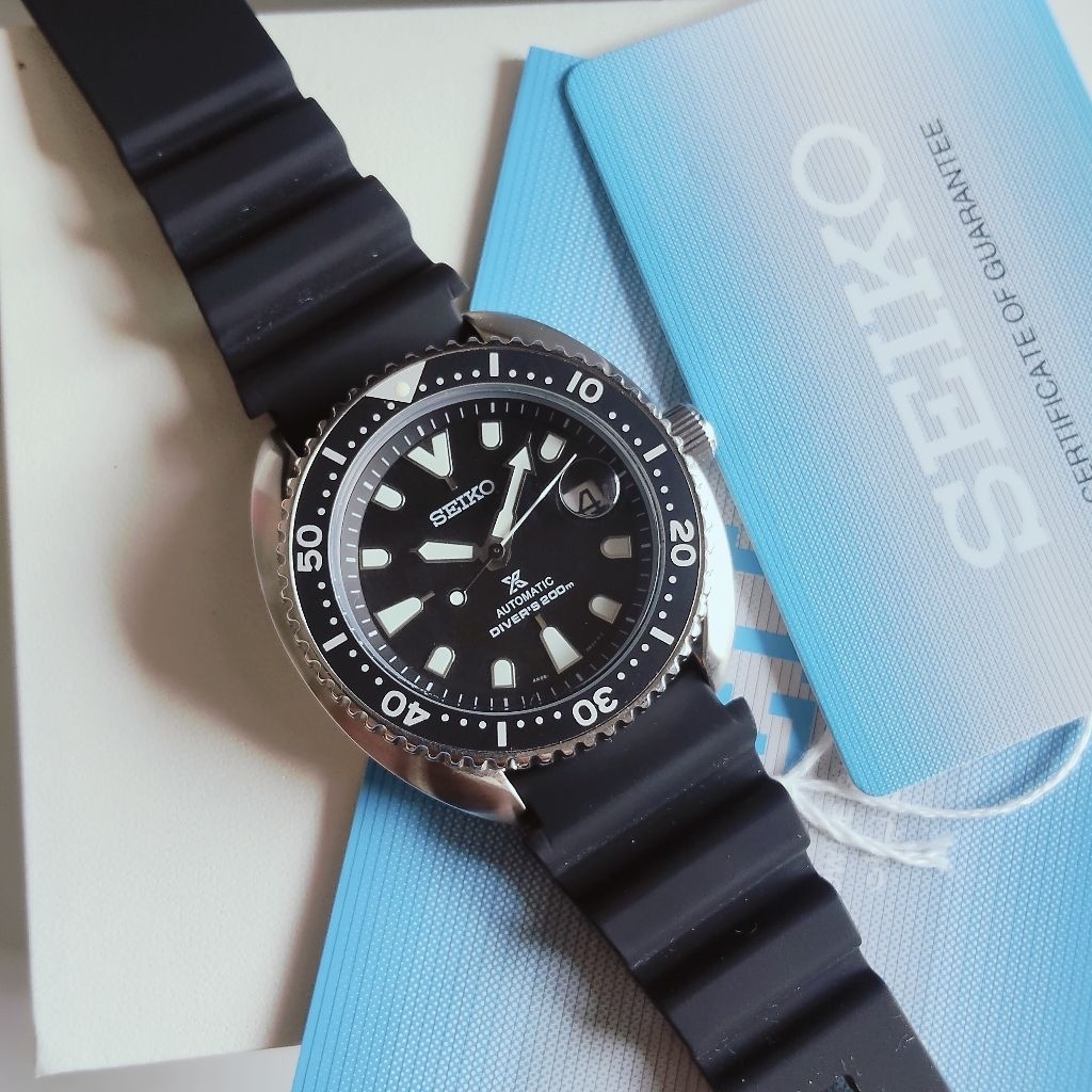 Seiko Prospex Turtle Date Black Dial Strap Rubber, Jam Tangan Pria Automatic Original