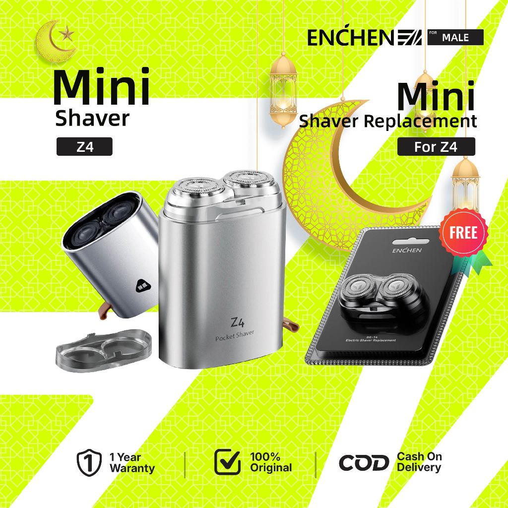Enchen Z4 - Alat Cukur Elektrik Foil Perak 56x72x30mm, Baterai Li-ion 350mAh, Pengisian Daya USB, Tahan Air IPX7