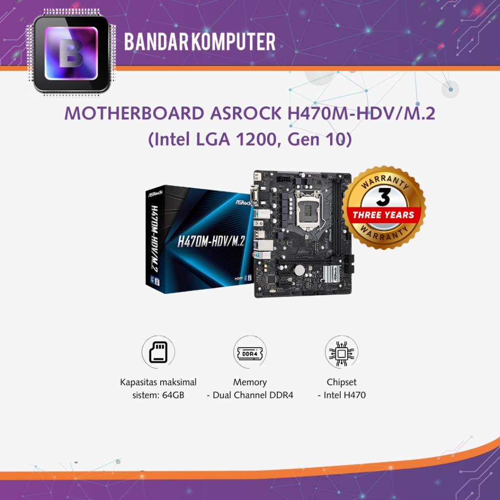 MOTHERBOARD ASROCK H470M-HDV/M.2 (Intel LGA 1200, Gen 10)