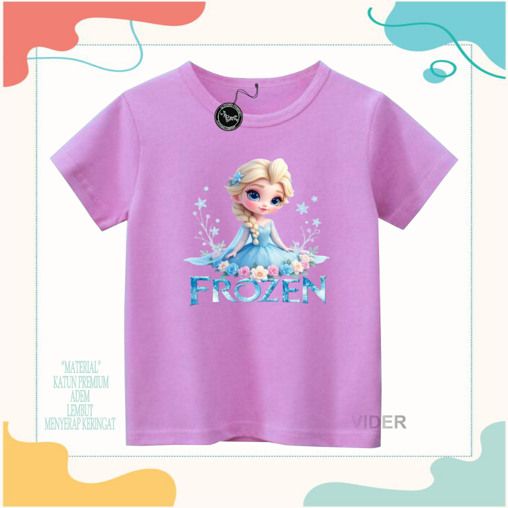Kaos anak perempuan gambar frozen/Baju anak perempuan karakter frozen