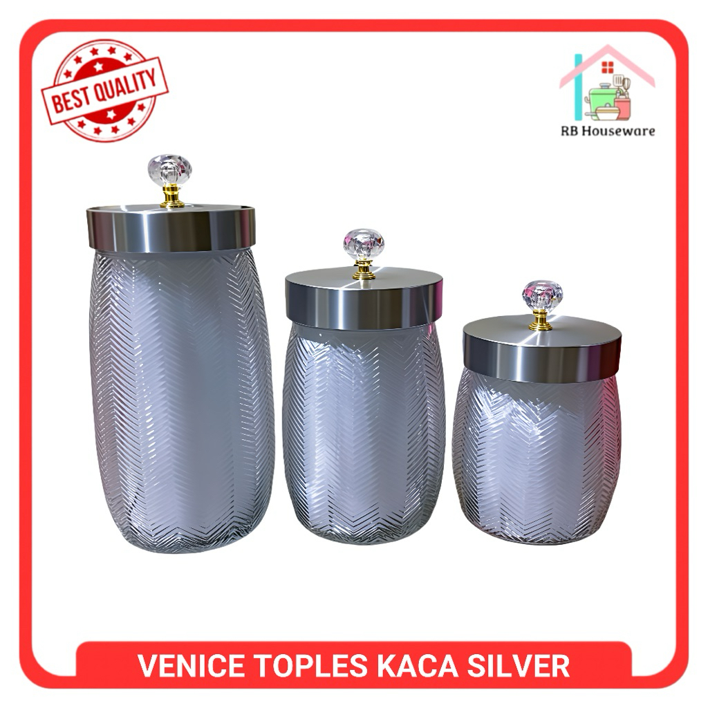 Venice Toples Kaca Tutup Silver Set / Pcs