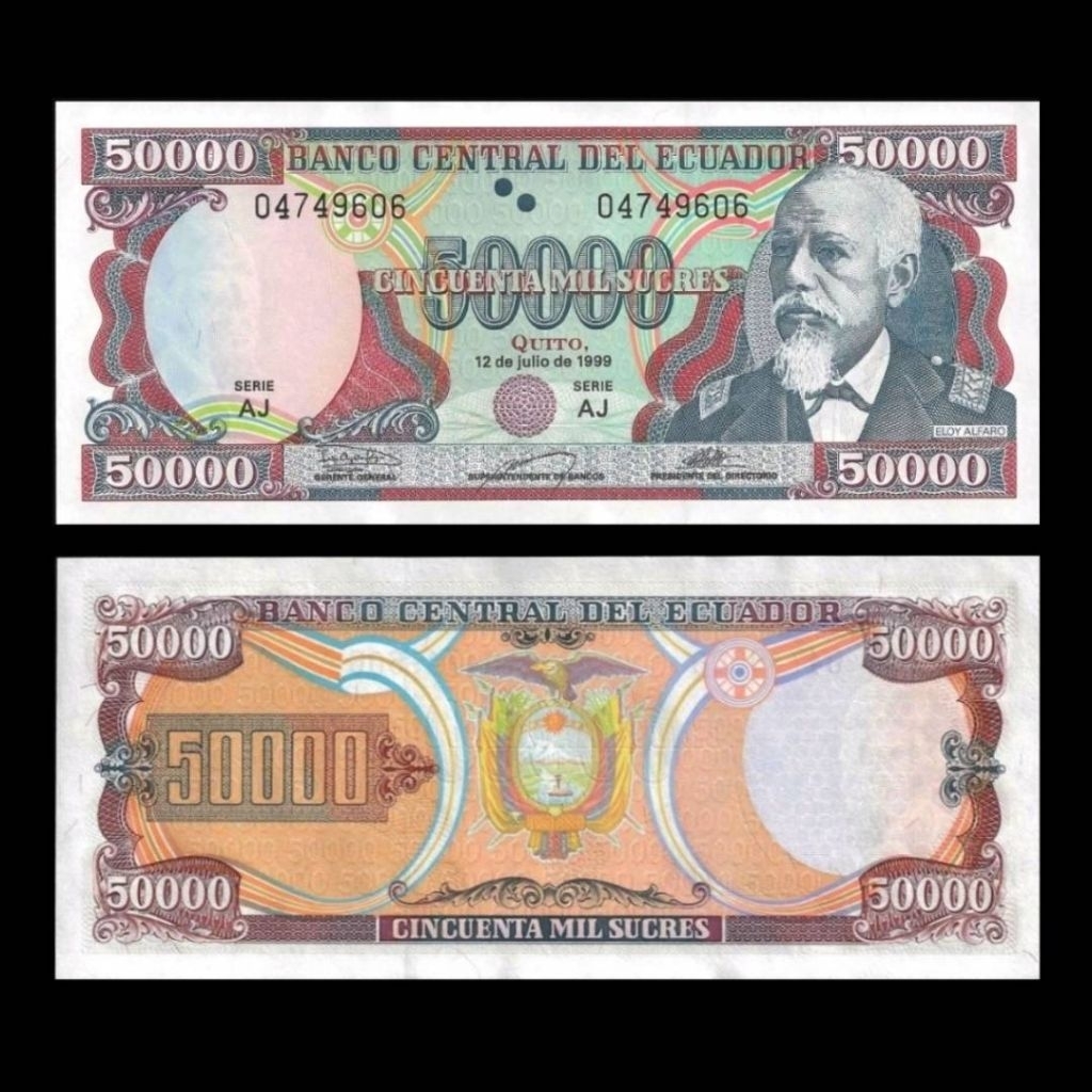 UANG ASING ECUADOR 50000 SUCRES 1999 UNC ORIGINAL BANKNOTE COLLECTION