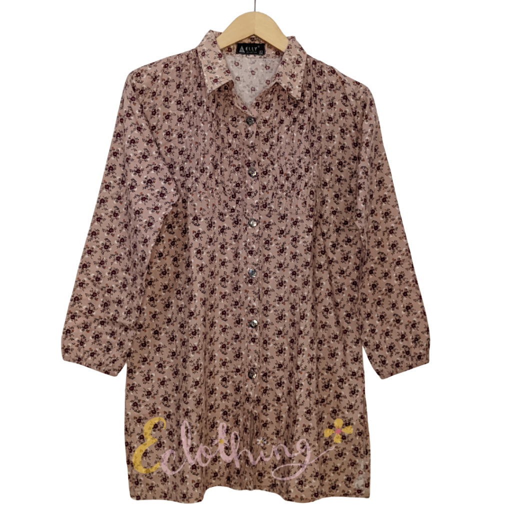 PRELOVED - Tunik Kemeja Motif Bunga Floral Pink