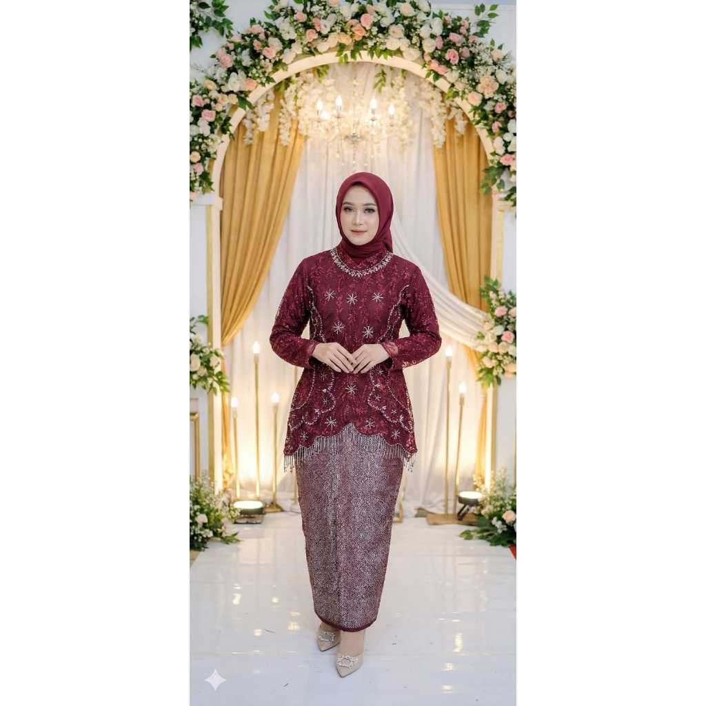 STELAN DAN ATASAN KEBAYA ROSA RONCE BAHAN TILE MIX ROK SPAN/KEBAYA MODERN/KEBAYA WISUDA/KEBAYA TUNAN