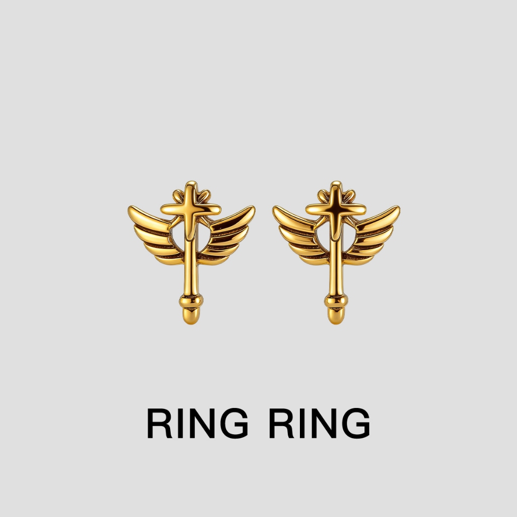ANTING TINDIK TITANIUM “CELESTIAL WINGS” UNTUK PRIA - PERHIASAN TELINGA SAYAP ELEGAN, EMAS/PERAK