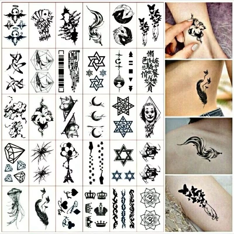 rcsbeauty - tato badan pria wanita sementara stiker tato tubuh temporer tato hitam keren