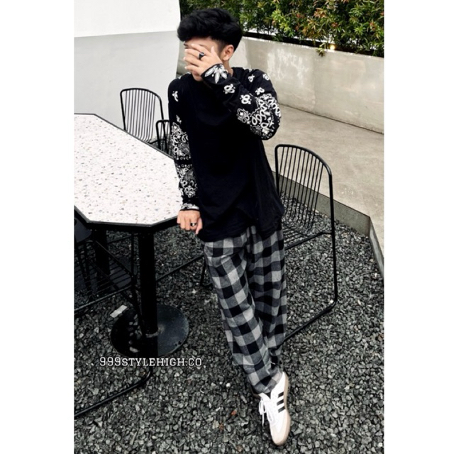 Celana Flanel Tartan Grey Dark - Celana Tartan Unisex - Tartan Pants Kekinian