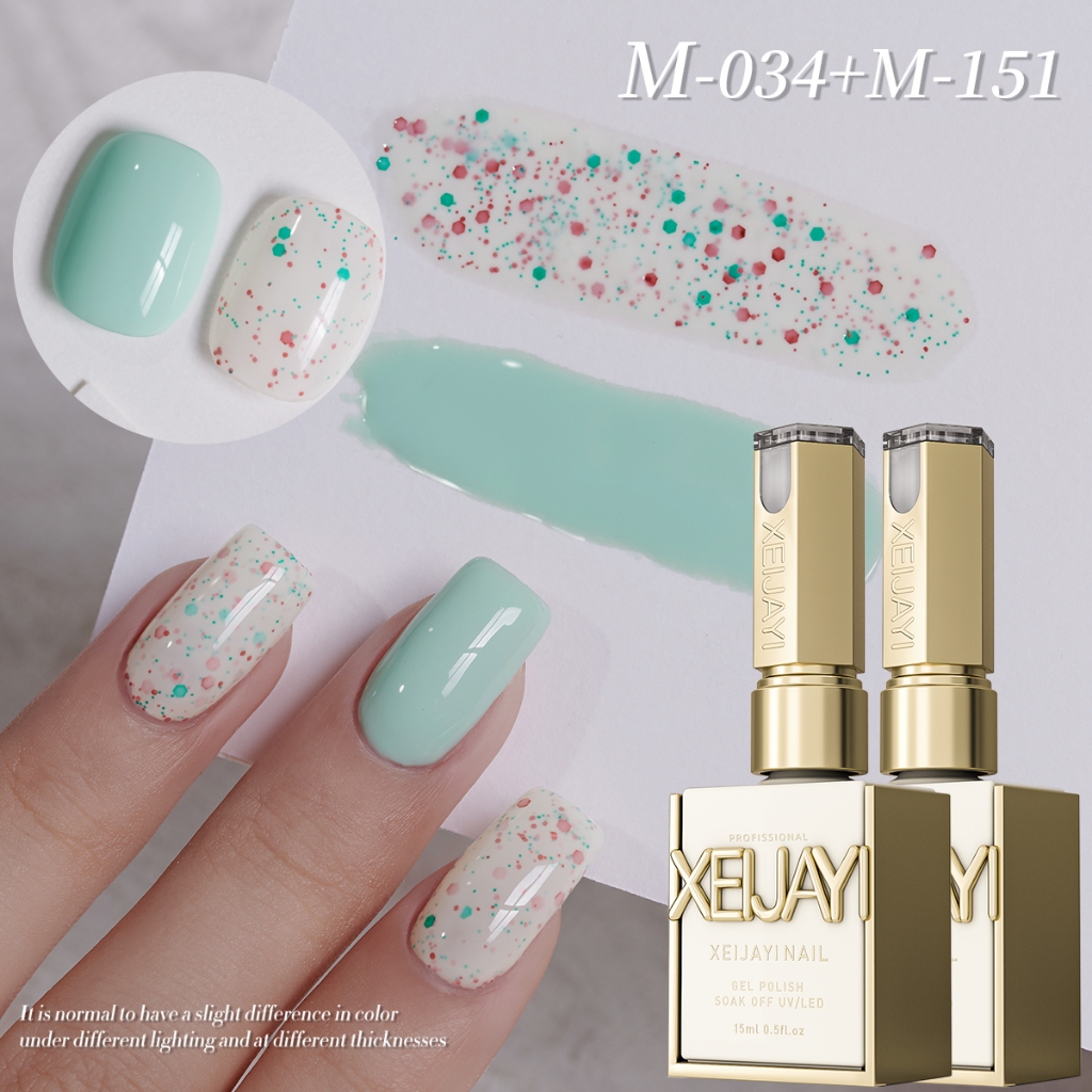 XEIJAYI - Set cat kuku gel hijau mint stroberi baru, pengembangan warna yang tahan lama, cocok untuk
