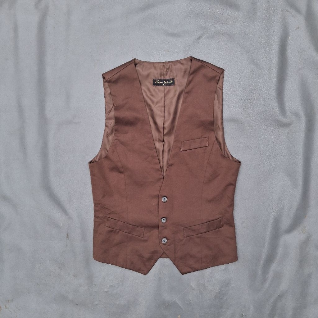 RL55/Ribbon audi/size M /vest slimfit pria/vest coklat formal/vest jas/vest manggung