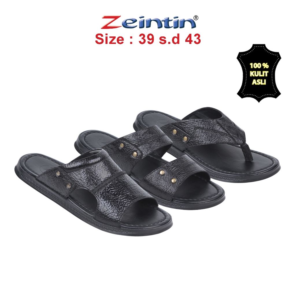 Zeintin - Sandal Pria Bahan Kulit Fashion Pria Sendal Selop Pria ZEINTIN BK
