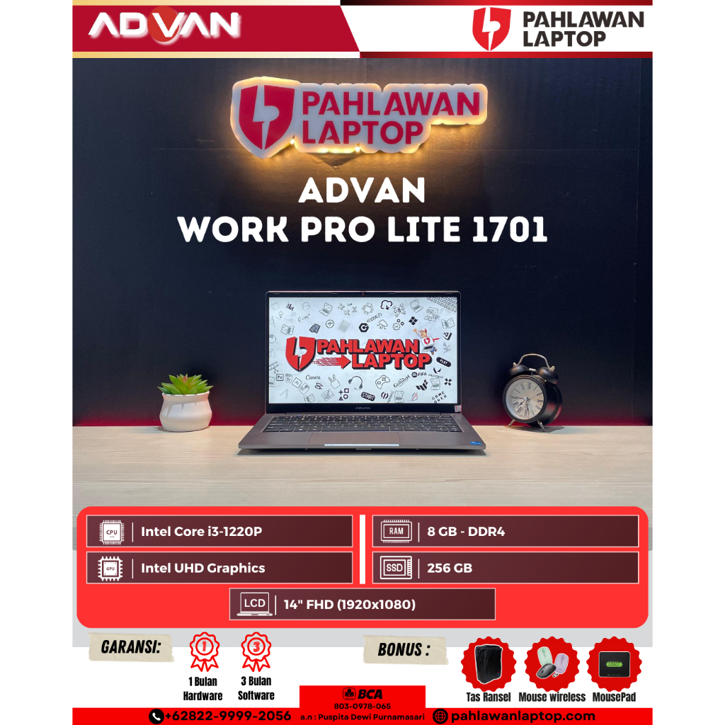 Laptop Advan WorkPro Lite 1701 Intel Core i3-12th gen/8/256
