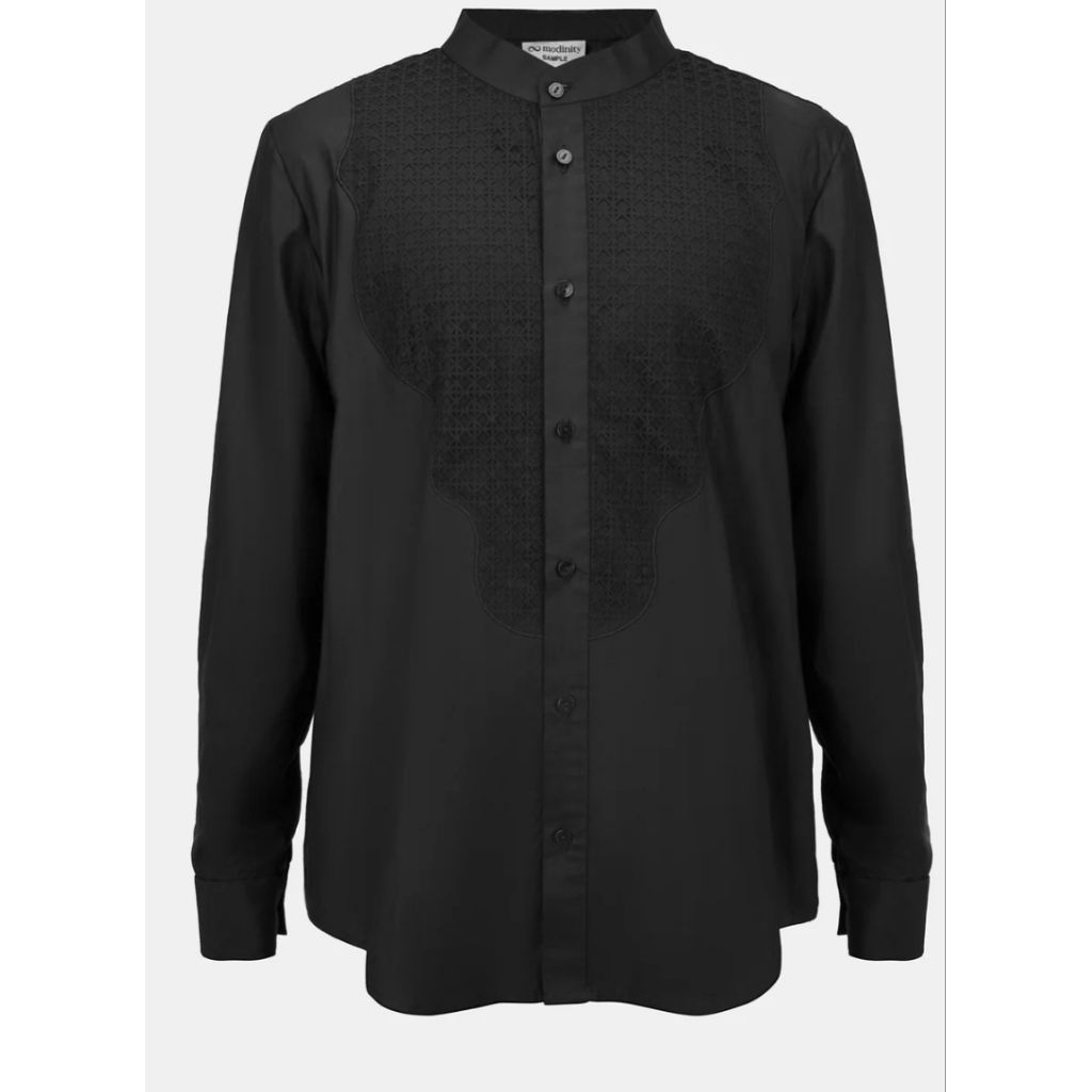 Benang Jarum Ethereal Men Embroidery Shirt Black Baju Koko Baju lebaran hitam