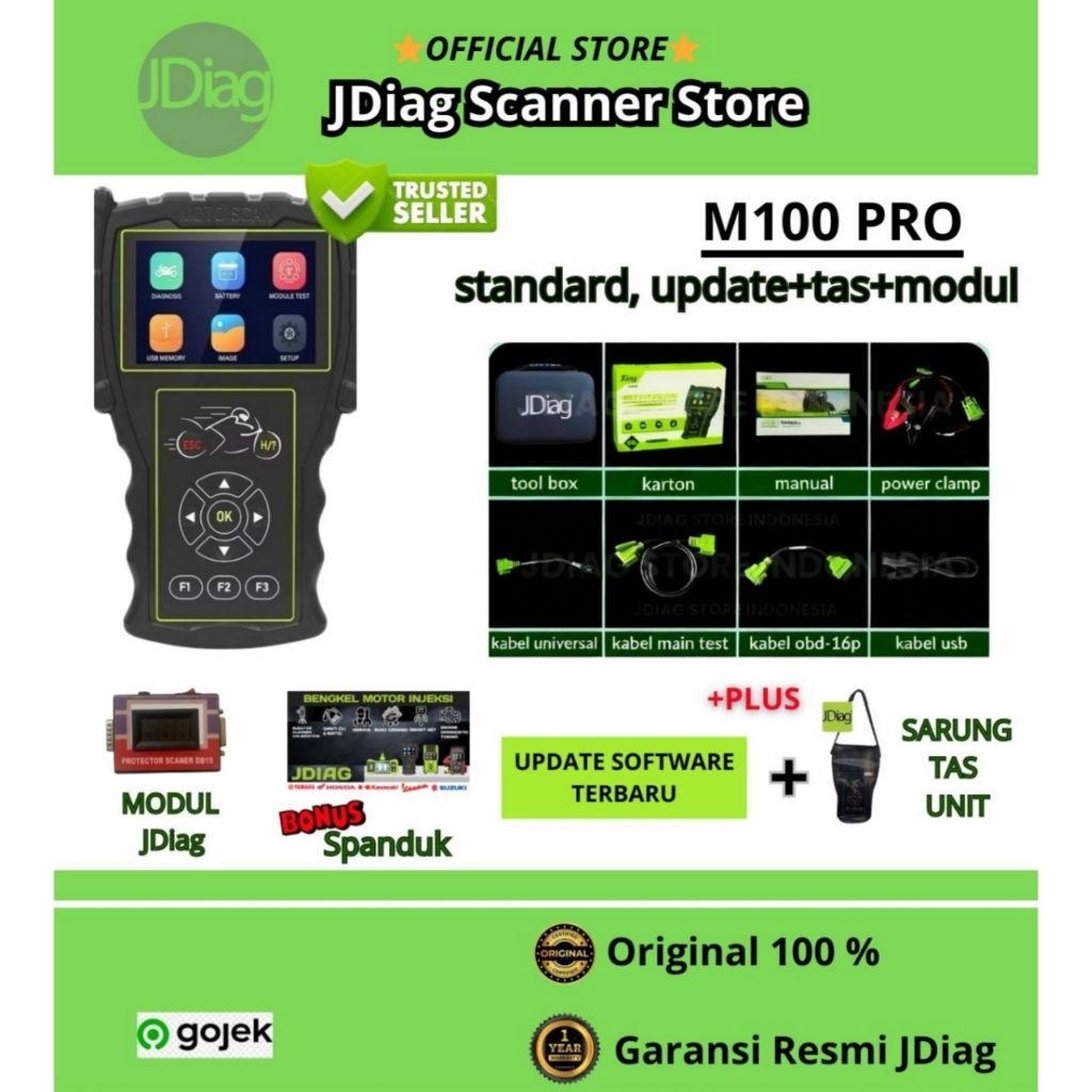 JAMINAN 100% ORIGINAL JDIAG M100 PRO SCANNER MOTOR JDIAG M100 HITAM SCAN SEPEDA MOTOR ECU OBD 2