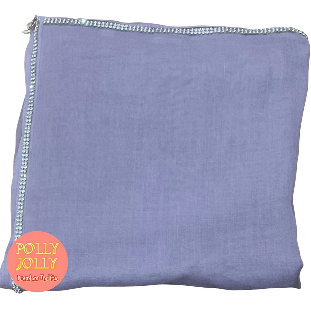 RED ROSE - Hijab Segi Empat Manik Payet Kristal Tasel Warna Pastel Ungu Muda (Preloved)