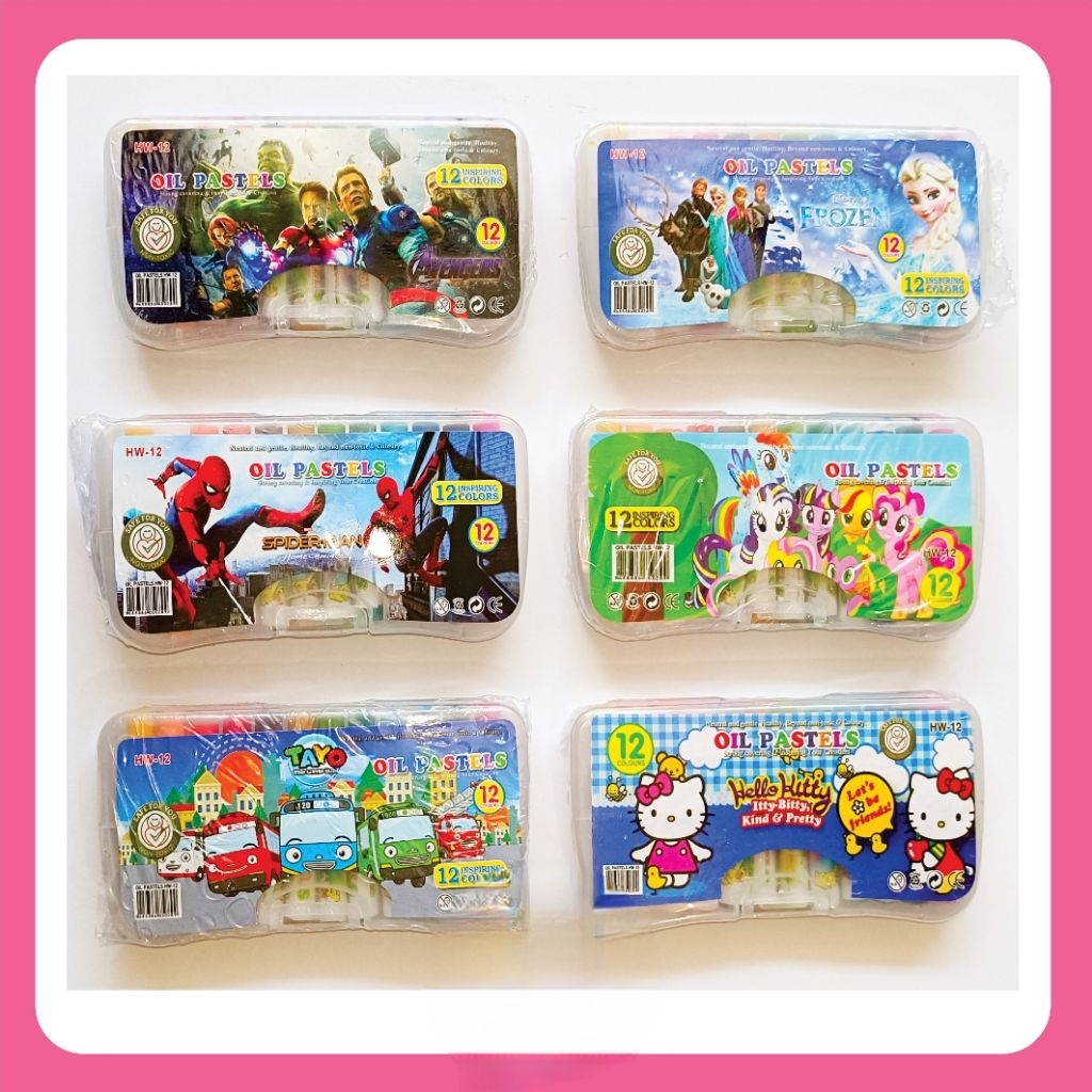 Crayon Mini 12 Warna Gambar Karakter Cewe dan Cowo Oil Pastel 12 Warna Krayon Mini Kecil Gambar Bany
