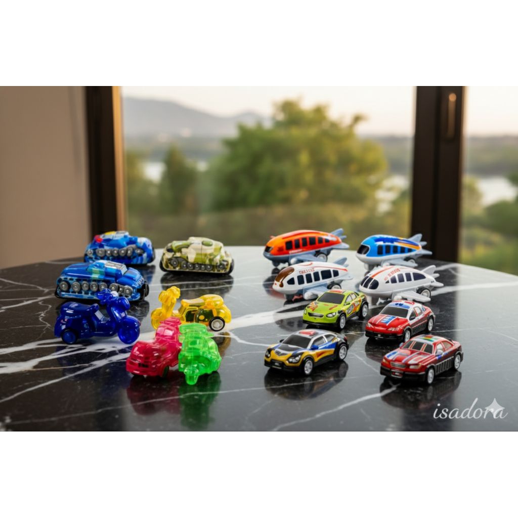 Paket 20pcs Mainan Pullback diecast (mix mobil, pesawat, vespa, tank)