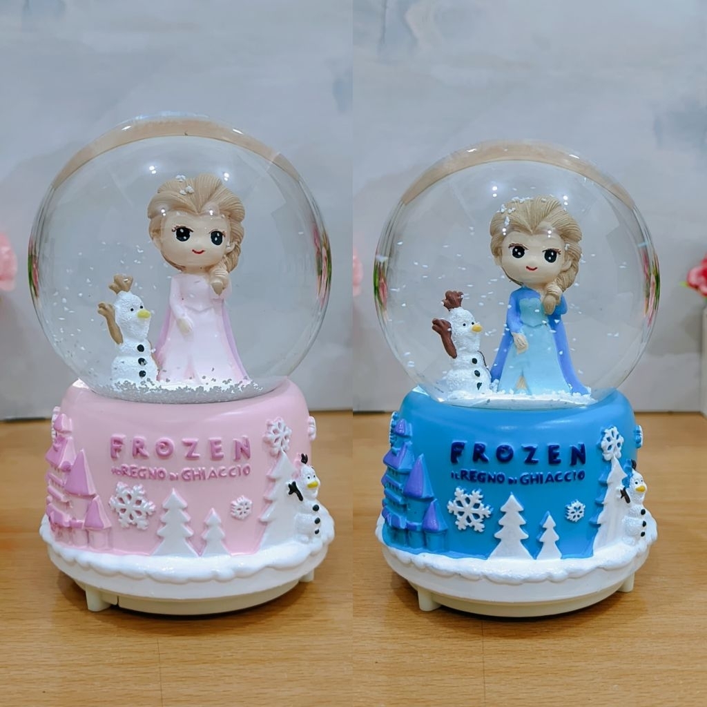 Snowball / Pajangan Bola Kaca Musik Box Frozen Size Medium Lampu Salju Manual