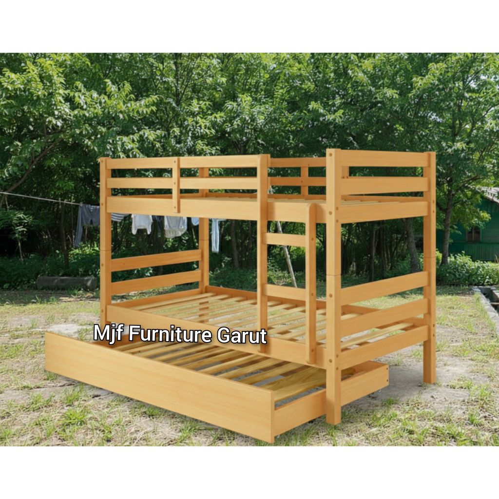 Ranjang kayu 3 tingat/Ranjang 3 susun/Ranjang kayu 3 tingkat sorong/Ranjang kayu minimalis/Ranjang k