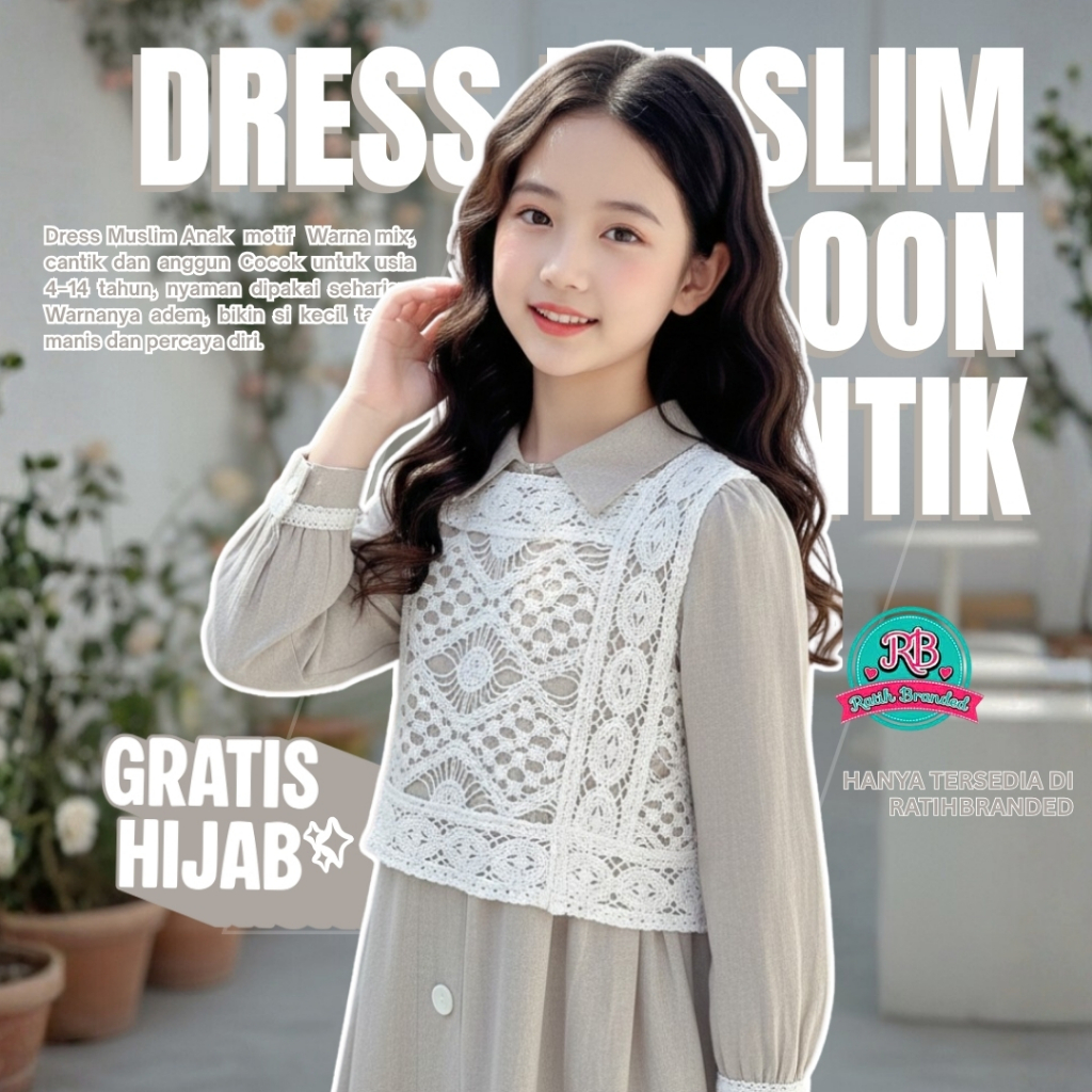 Dress Muslim Anak BALLOON Original | Dress Anak Perempuan Vest Korea | Free Hija