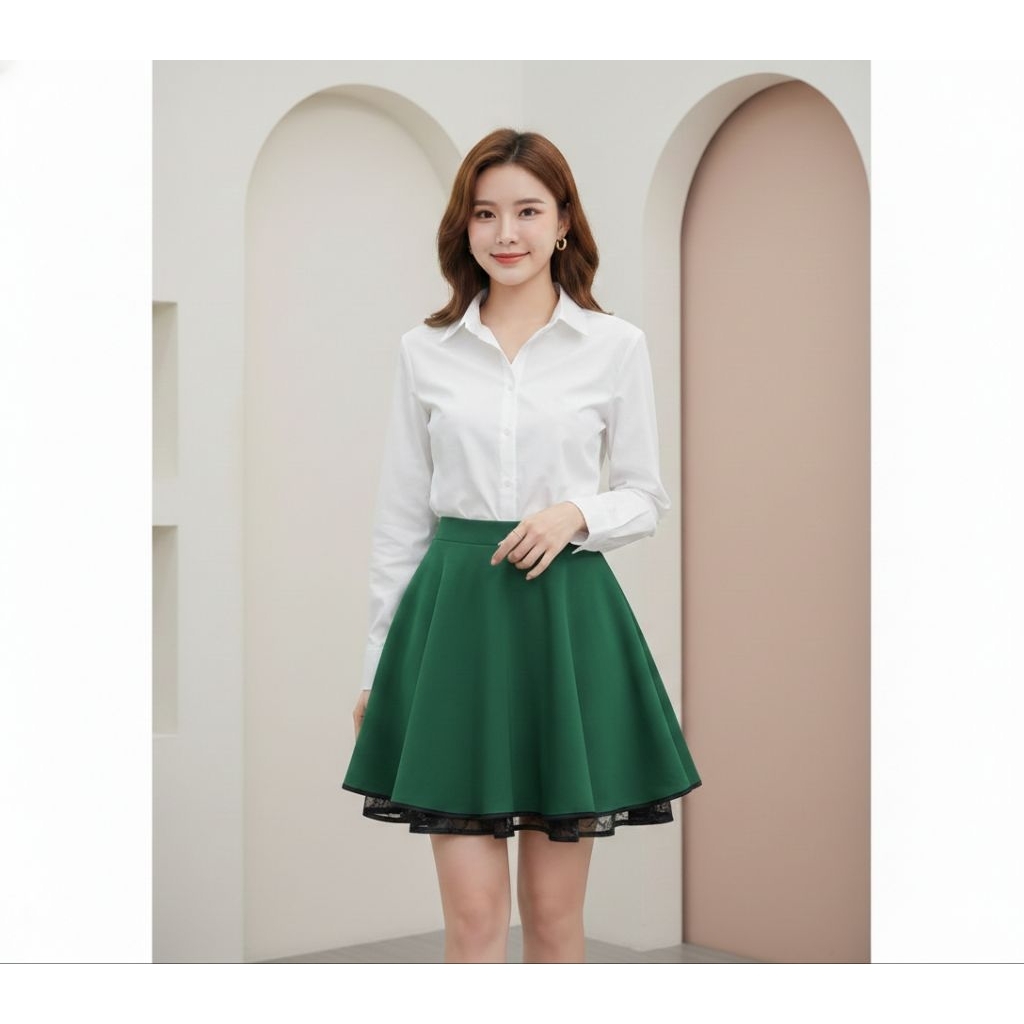 rok lebar hijau botol