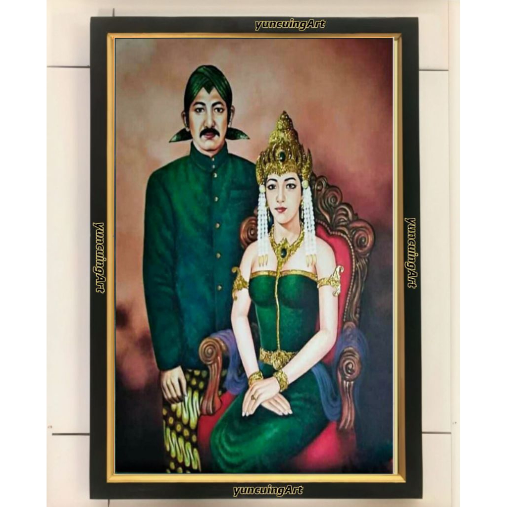 hiasan dinding lukisan cetak nyi roro kidul & sunan / Ibunda ratu kidul plus bingkai ukuran 65*45
